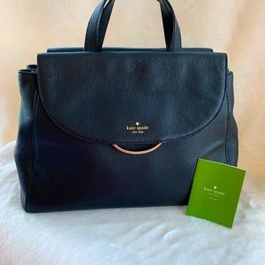 Black leather Kate Spade crossbody purse. 15 inches X 10 inches X 6 inches.